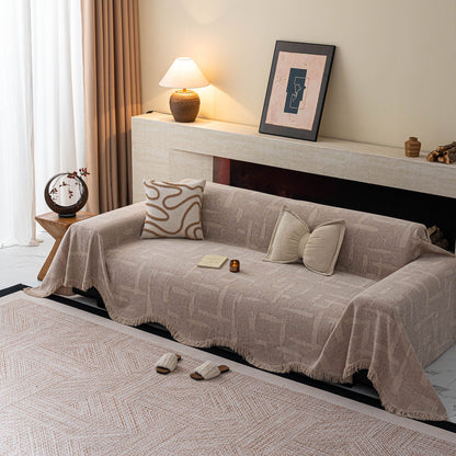 Chenille Sofa Cover Throw Blanket, Woven Textured Minimalist Wabi-Sabi Couch Cover