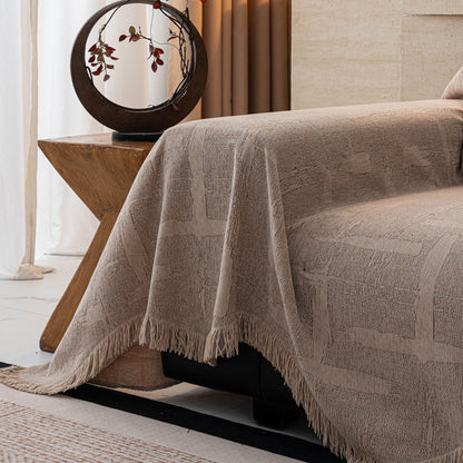 Chenille Sofa Cover Throw Blanket, Woven Textured Minimalist Wabi-Sabi Couch Cover