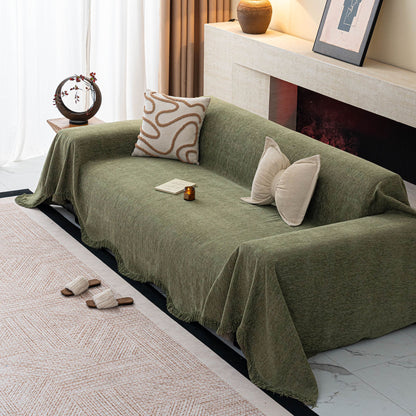 Chenille Sofa Cover Throw Blanket, Woven Textured Minimalist Wabi-Sabi Couch Cover
