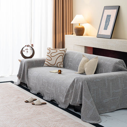 Chenille Sofa Cover Throw Blanket, Woven Textured Minimalist Wabi-Sabi Couch Cover