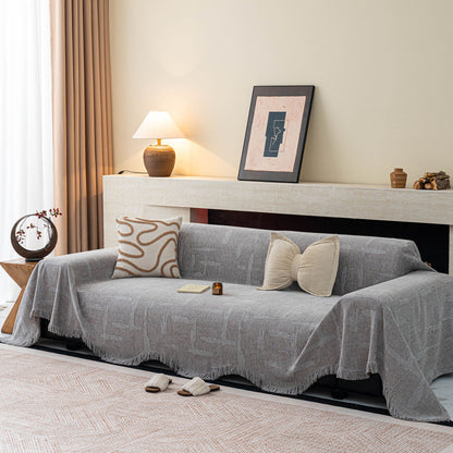 Chenille Sofa Cover Throw Blanket, Woven Textured Minimalist Wabi-Sabi Couch Cover
