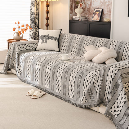 Sofa Cover Blanket Throw with Tassels, Decorative Furniture Protector for Dogs/Pets