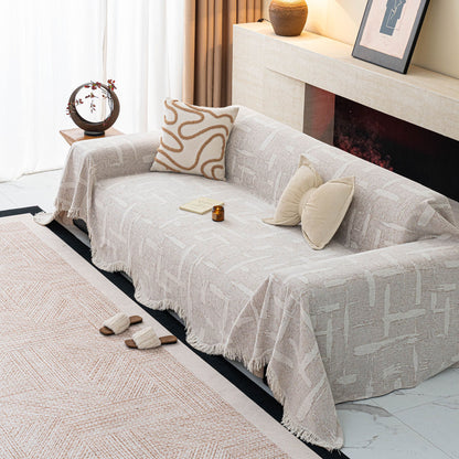 Chenille Sofa Cover Throw Blanket, Woven Textured Minimalist Wabi-Sabi Couch Cover