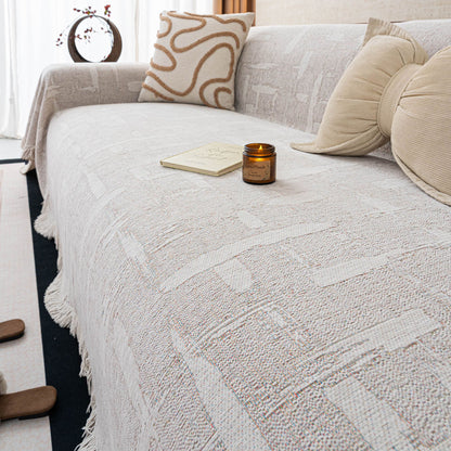 Chenille Sofa Cover Throw Blanket, Woven Textured Minimalist Wabi-Sabi Couch Cover