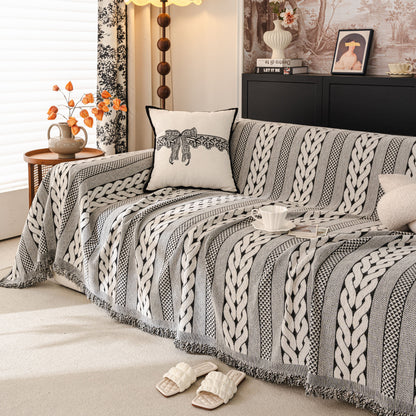 Sofa Cover Blanket Throw with Tassels, Decorative Furniture Protector for Dogs/Pets