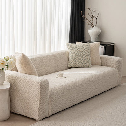 3D Jacquard Geometric Sofa Cover, High Stretch Soft Polar Fleece Slipcover for Couch