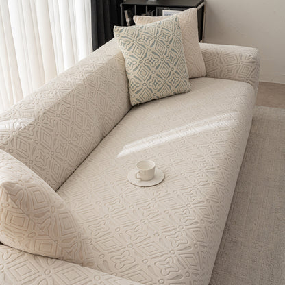 3D Jacquard Geometric Sofa Cover, High Stretch Soft Polar Fleece Slipcover for Couch