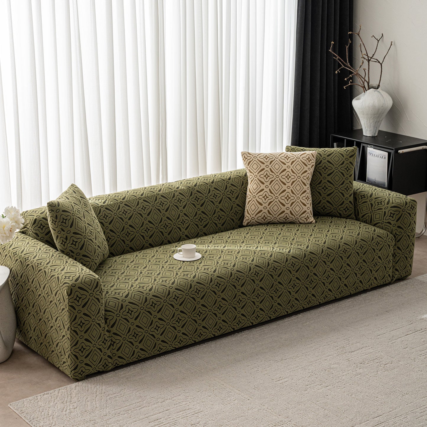 3D Jacquard Geometric Sofa Cover, High Stretch Soft Polar Fleece Slipcover for Couch