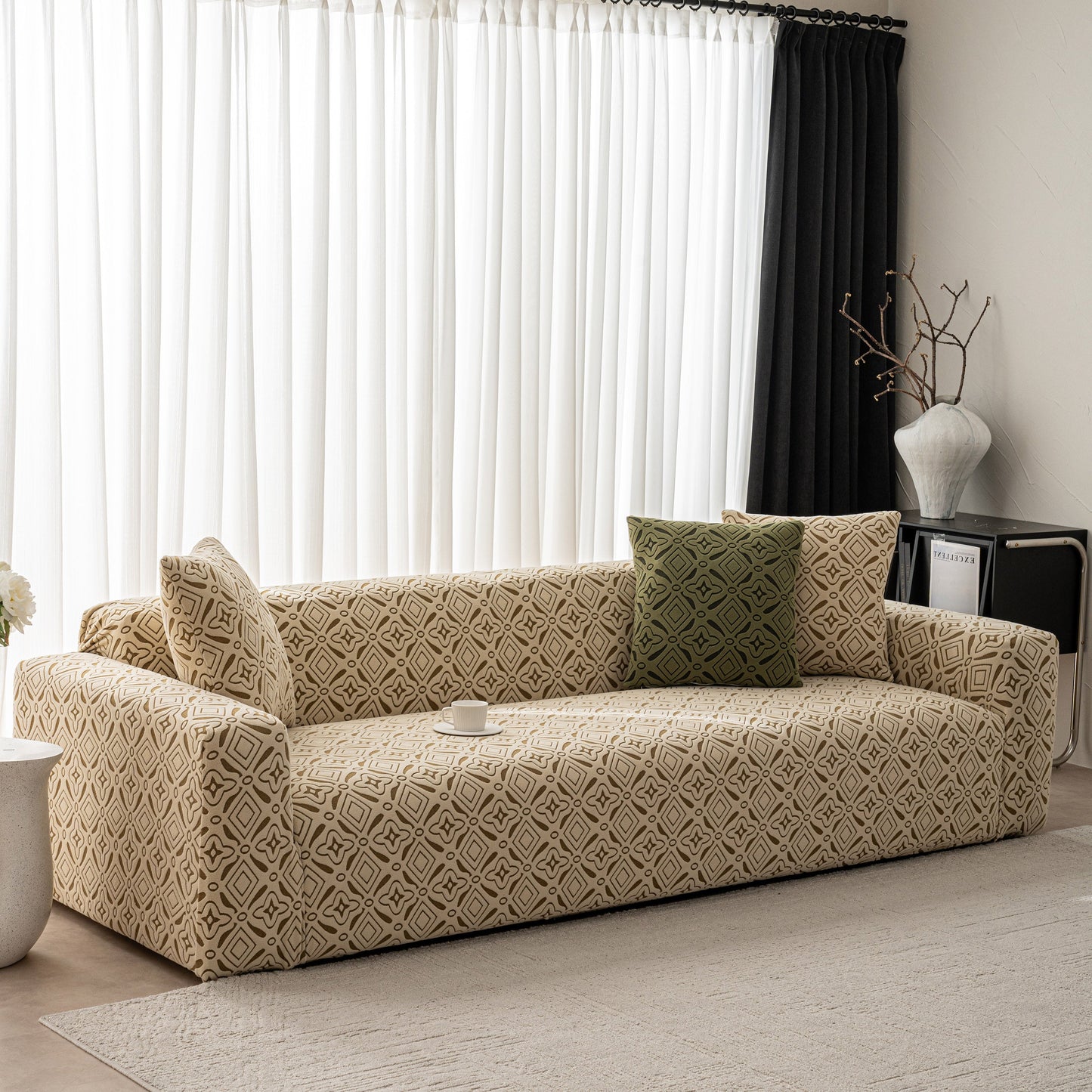 3D Jacquard Geometric Sofa Cover, High Stretch Soft Polar Fleece Slipcover for Couch