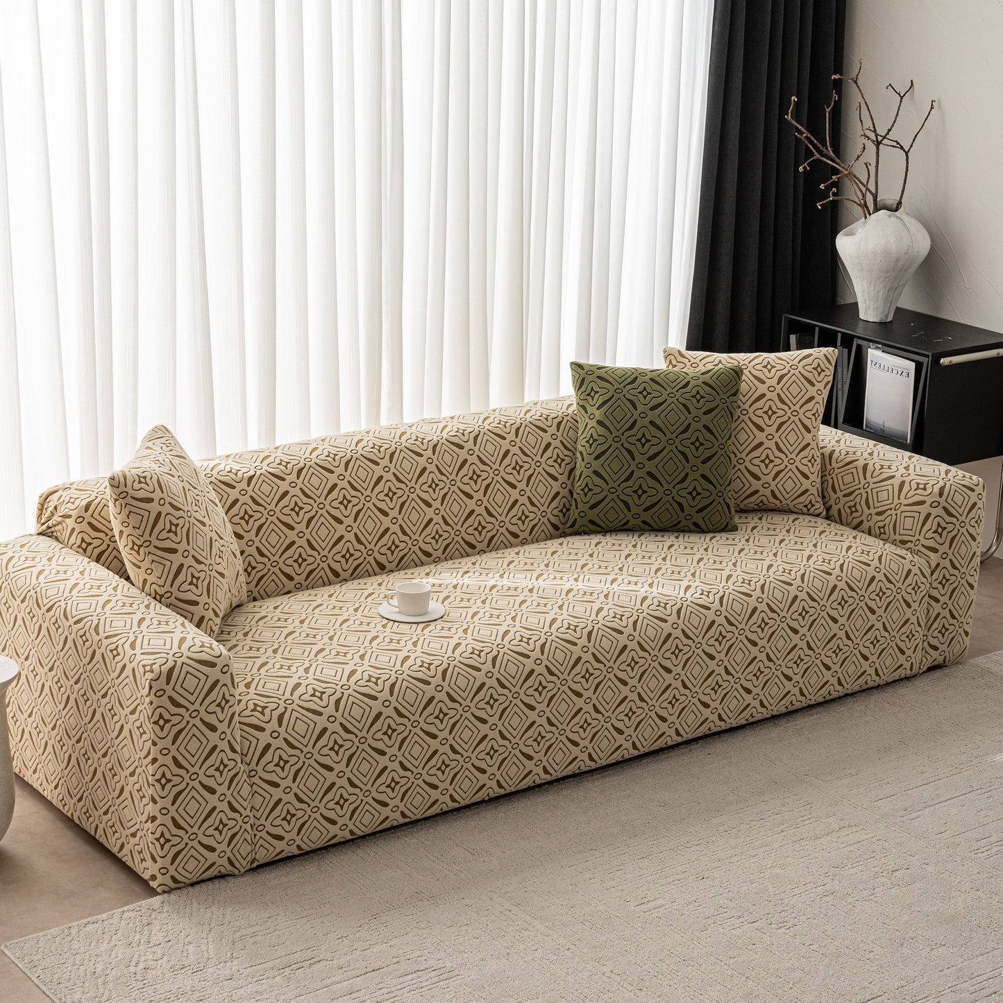 3D Jacquard Geometric Sofa Cover, High Stretch Soft Polar Fleece Slipcover for Couch