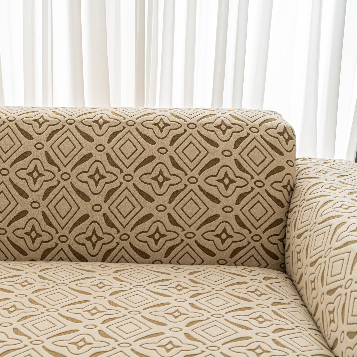 3D Jacquard Geometric Sofa Cover, High Stretch Soft Polar Fleece Slipcover for Couch
