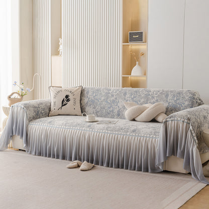 French Chic Style Ruffle Rose Cover Throw for Sofas, Decorative Sectional Covers