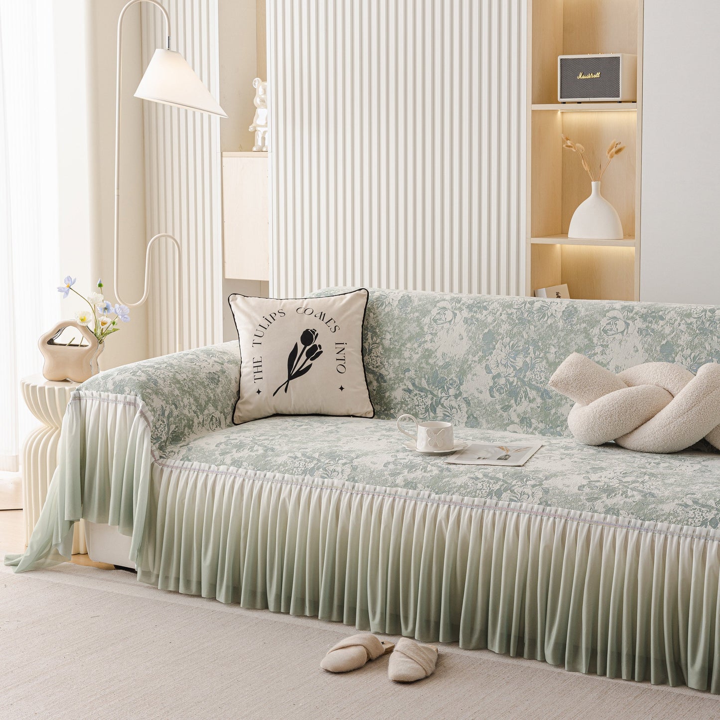 French Chic Style Ruffle Rose Cover Throw for Sofas, Decorative Sectional Covers