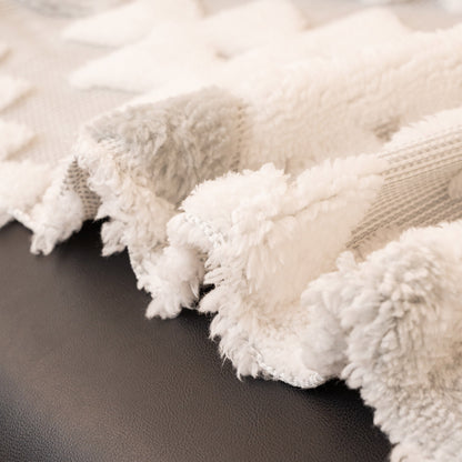 Bohemian Tufted Sofa Cover, Soft Sherpa Fleece Throw Blanket with 3D Aztec Geometric