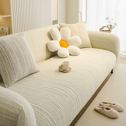 Ribbed Washable Sofa Cover, High Stretch Striped Couch Slipcover with Tie Straps