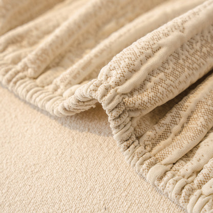 Ribbed Washable Sofa Cover, High Stretch Striped Couch Slipcover with Tie Straps