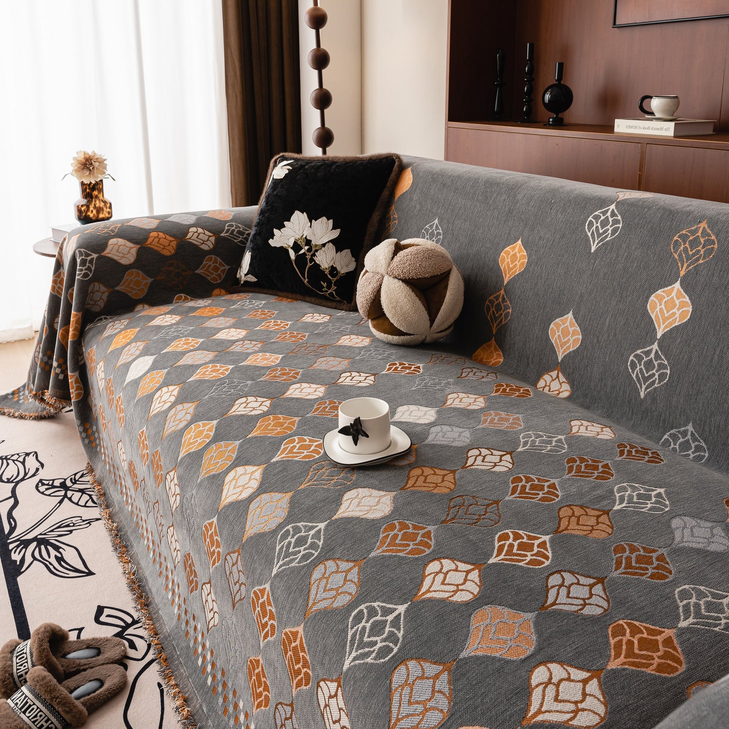 Boho Geometric Sofa Slipcovers Chenille Scratch Resistant Couch Protective Covers