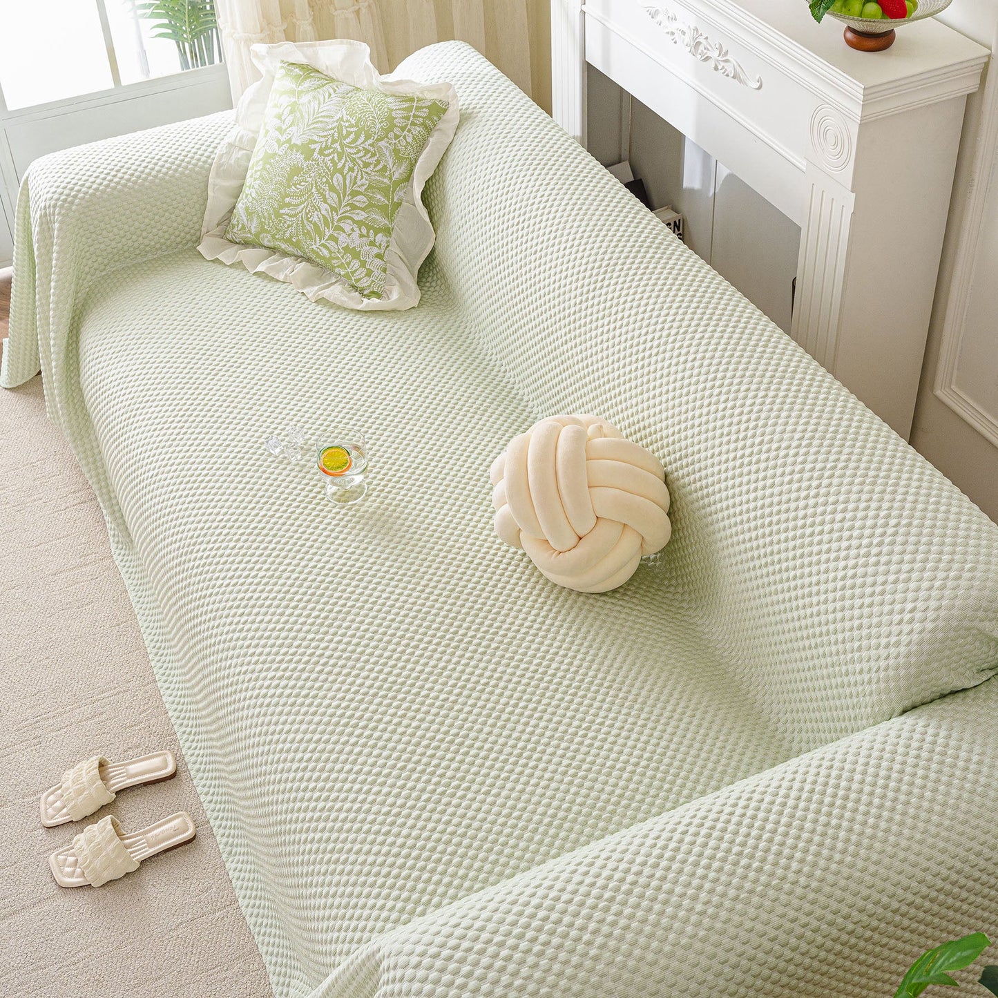 3D Bubble Textured Furniture Protector Throw Cover, Cooling Soft Woven Couch Cover