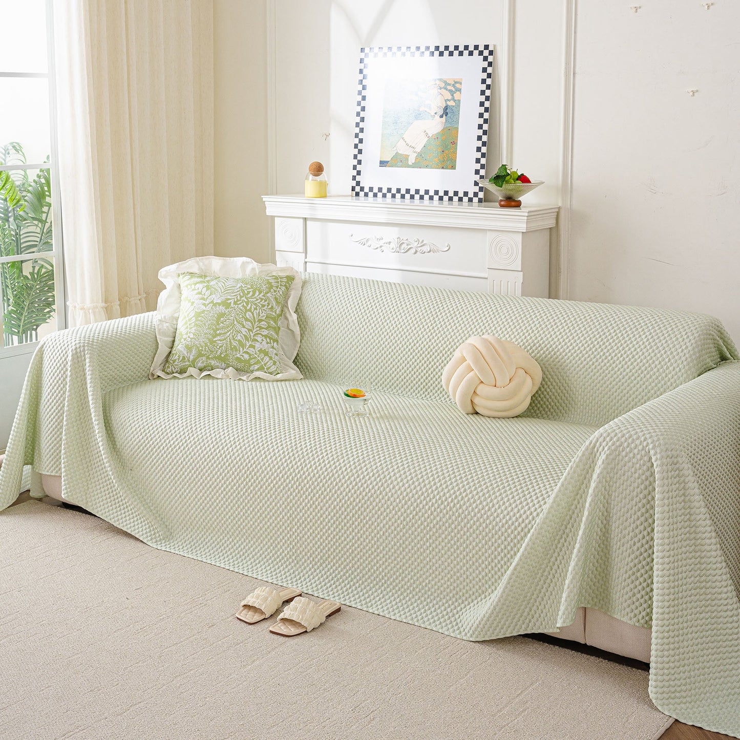 3D Bubble Textured Furniture Protector Throw Cover, Cooling Soft Woven Couch Cover