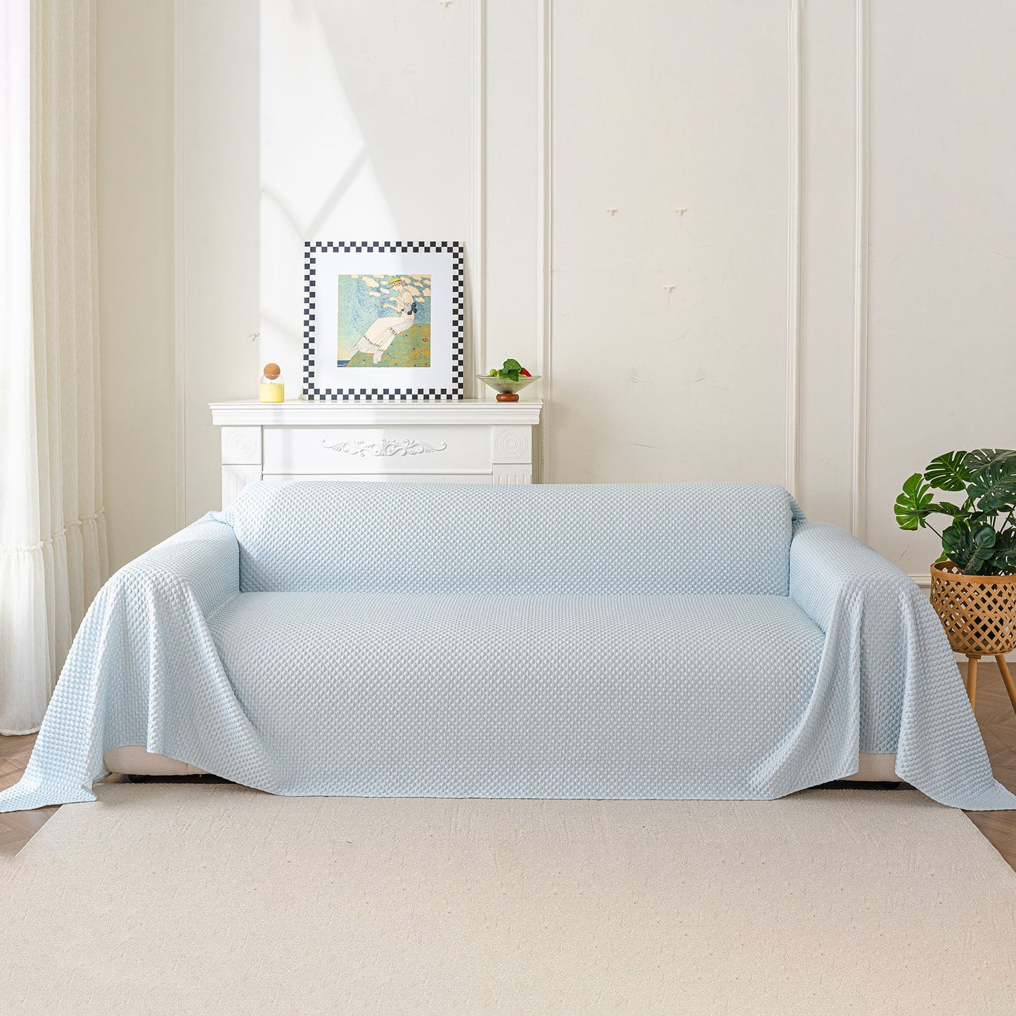 3D Bubble Textured Furniture Protector Throw Cover, Cooling Soft Woven Couch Cover