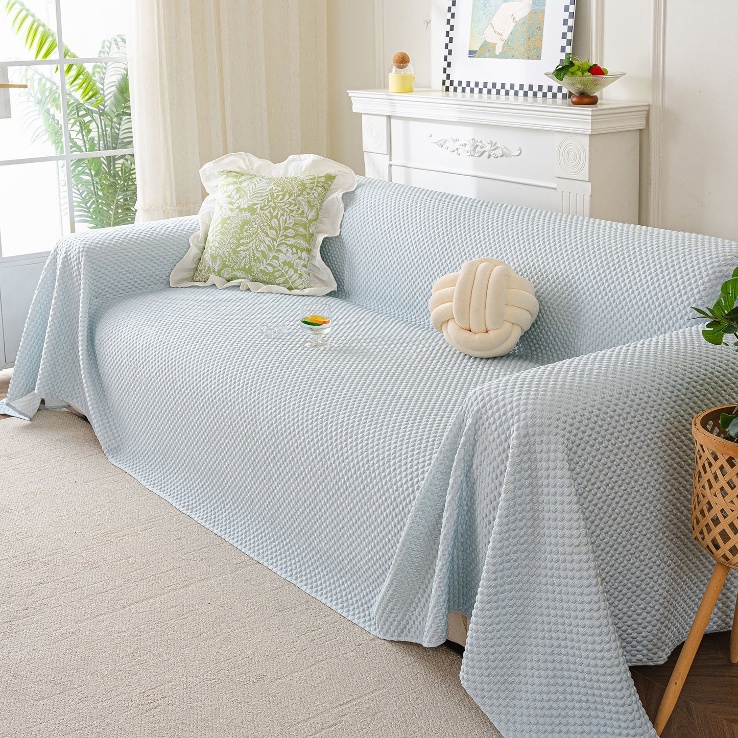 3D Bubble Textured Furniture Protector Throw Cover, Cooling Soft Woven Couch Cover