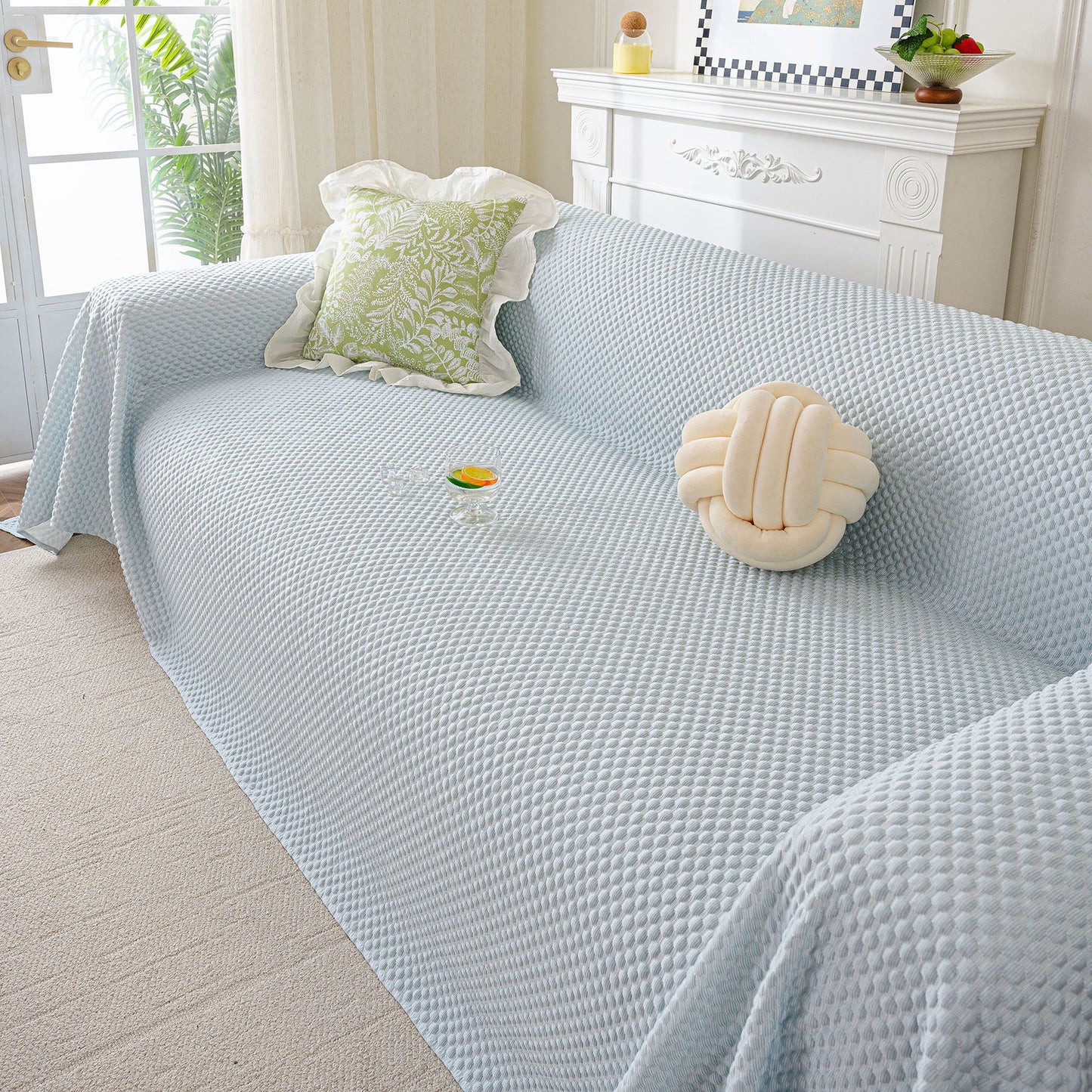 3D Bubble Textured Furniture Protector Throw Cover, Cooling Soft Woven Couch Cover