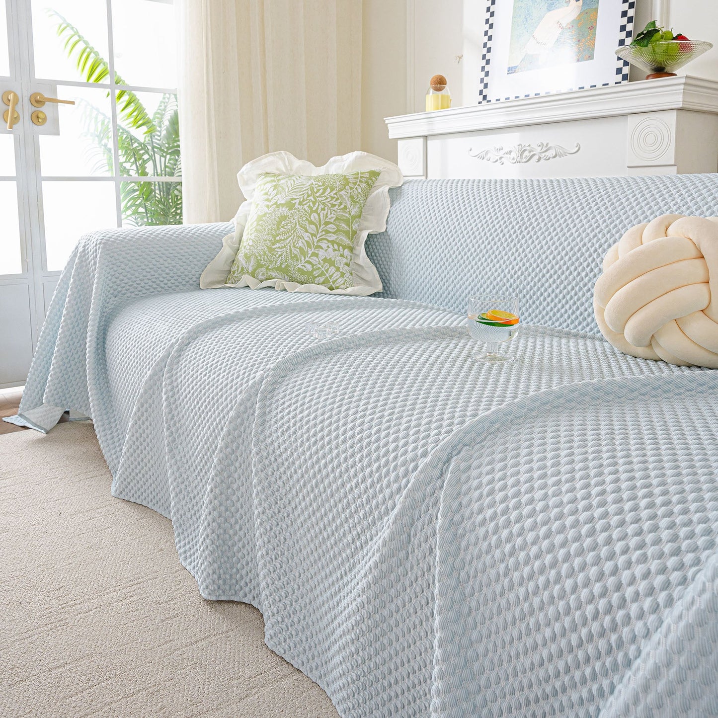 3D Bubble Textured Furniture Protector Throw Cover, Cooling Soft Woven Couch Cover