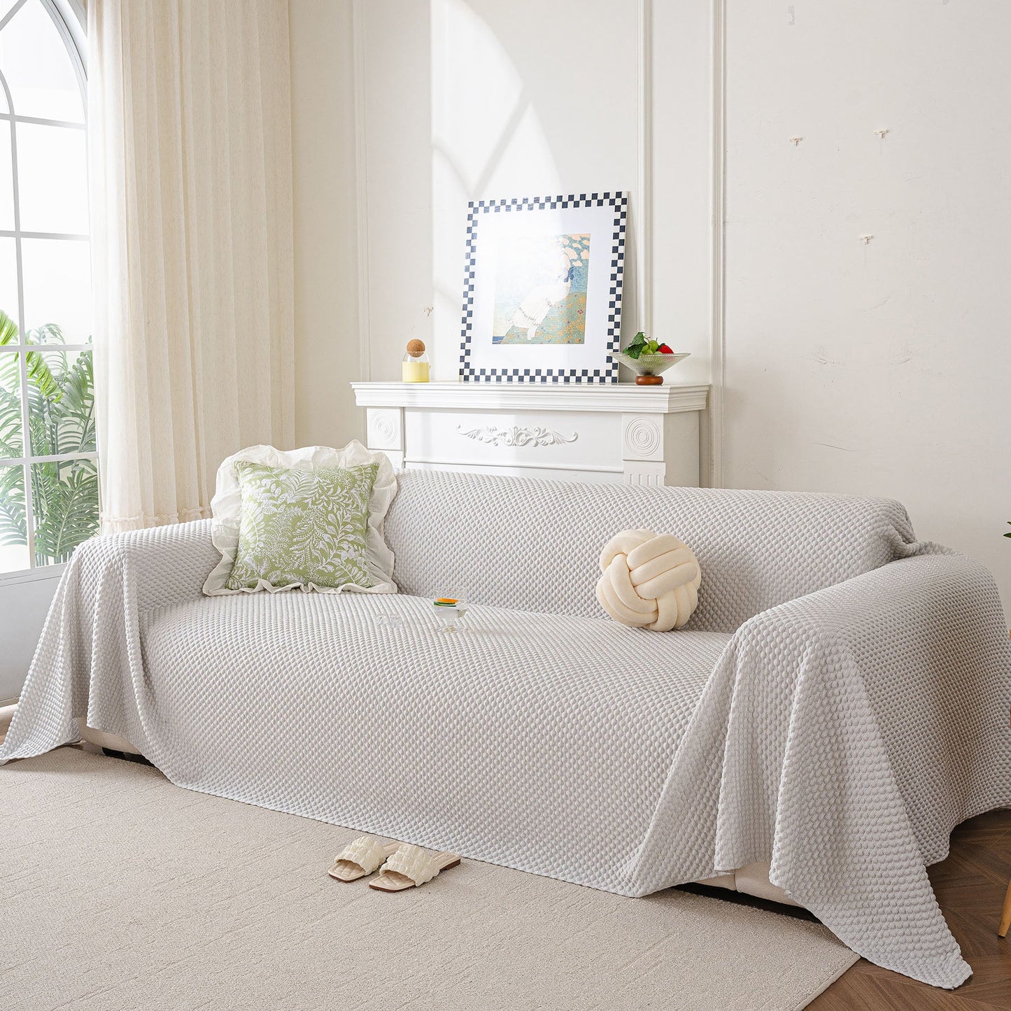 3D Bubble Textured Furniture Protector Throw Cover, Cooling Soft Woven Couch Cover