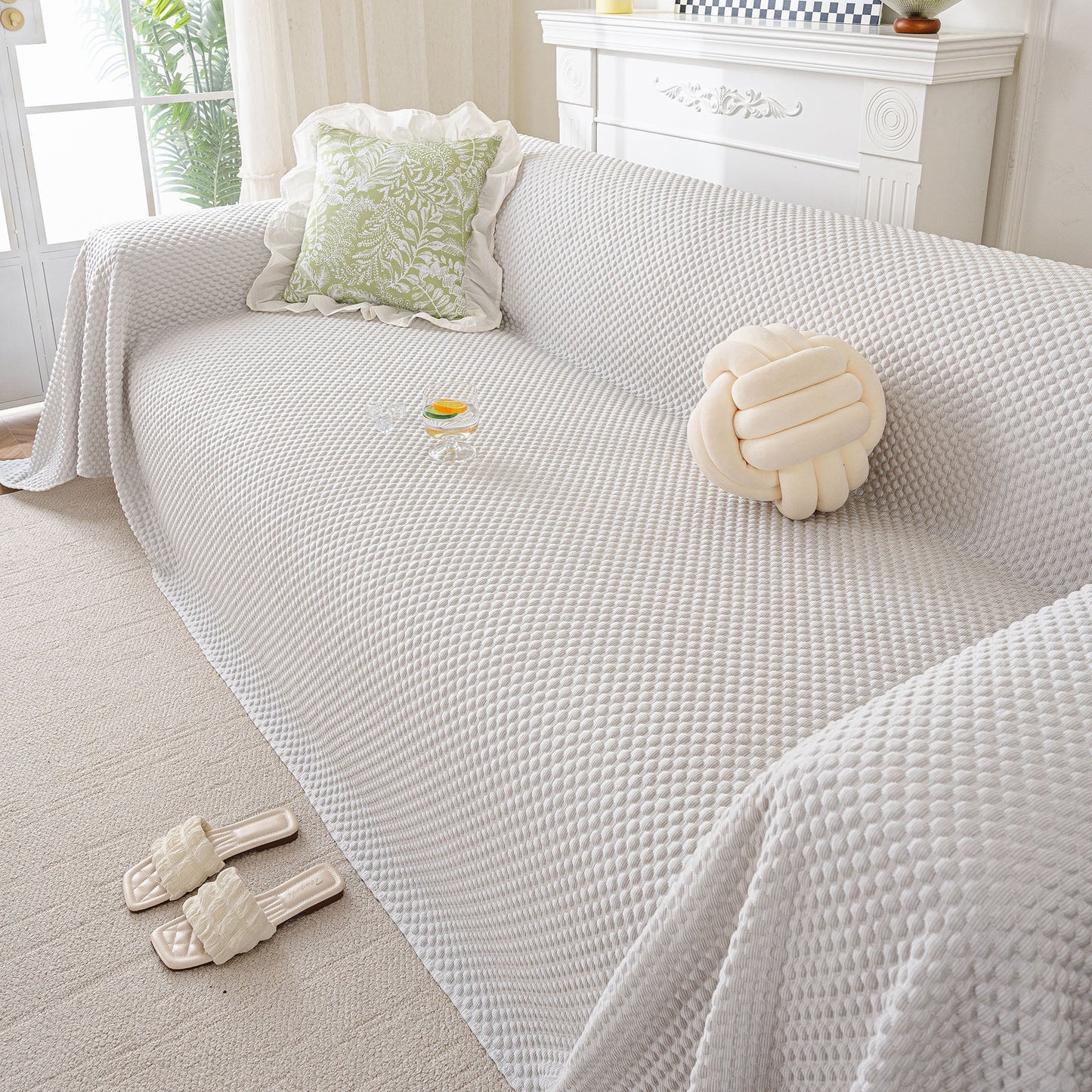 3D Bubble Textured Furniture Protector Throw Cover, Cooling Soft Woven Couch Cover