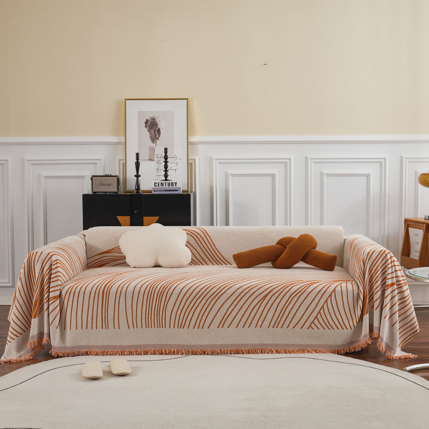 Chenille Striped Sofa Throw Blanket, Furniture Throw Covers Living Room Couch Cover