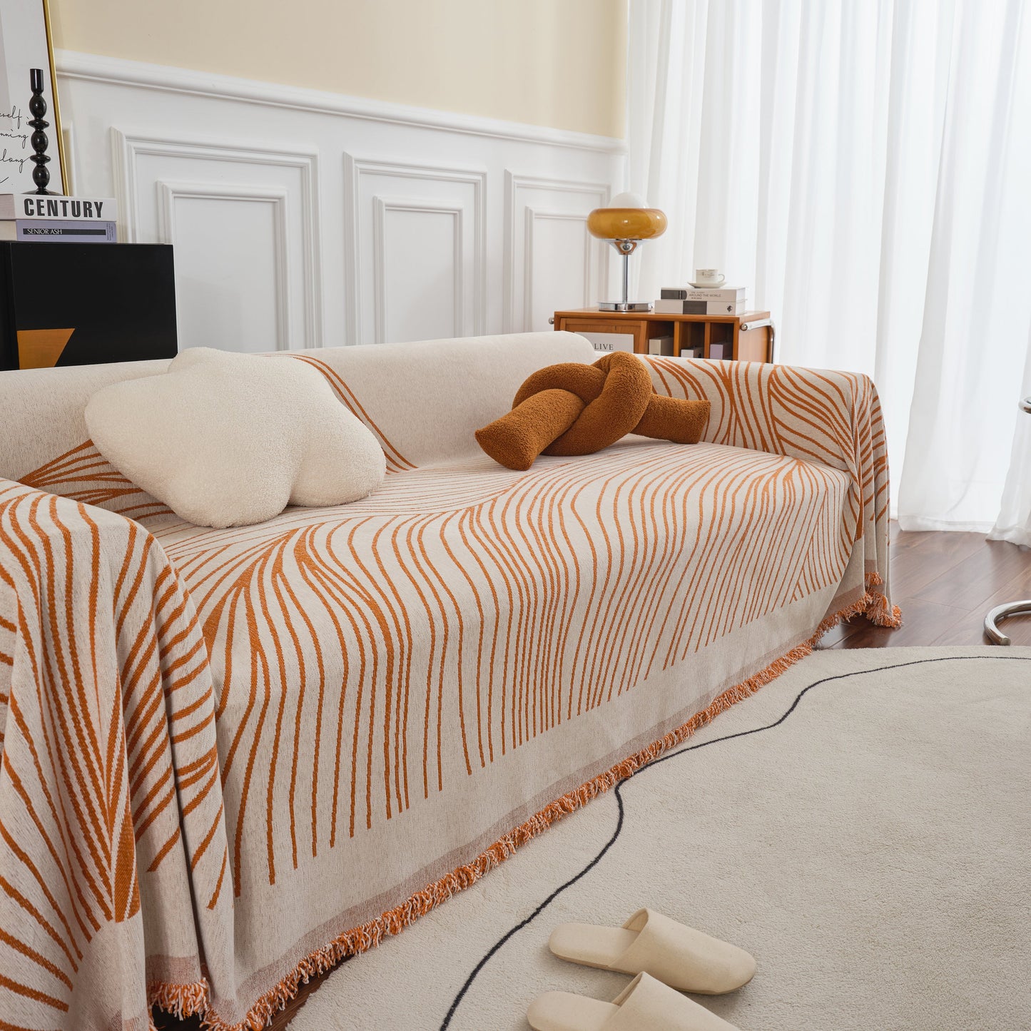 Chenille Striped Sofa Throw Blanket, Furniture Throw Covers Living Room Couch Cover