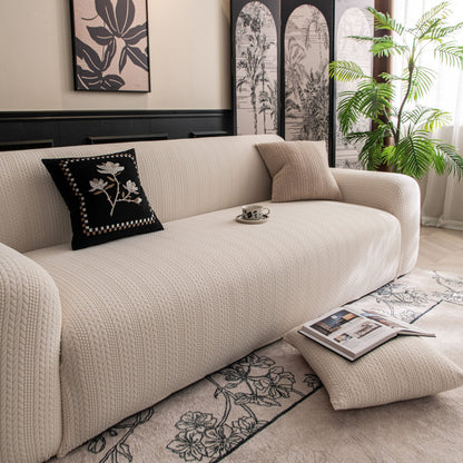 High Stretch Wheat Ear Embossed Textured Couch Slipcover, Water Repellent Sofa Cover