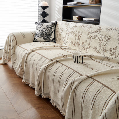 Chenille Striped Floral Couch Cover Sofa Slipcover for Most Shape Sofas, Reversible Sofa Throw Cover