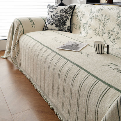 Chenille Striped Floral Couch Cover Sofa Slipcover for Most Shape Sofas, Reversible Sofa Throw Cover