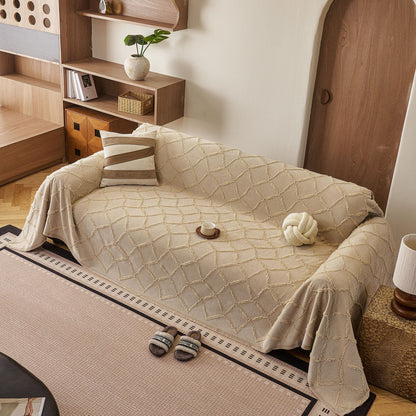 Soft Chenille Sofa Throw Cover, Raised Geometric Texture Furniture Protector Blanket