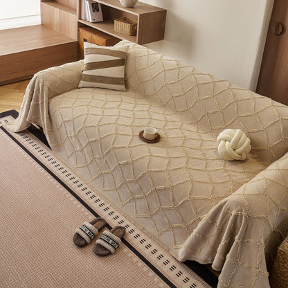 Soft Chenille Sofa Throw Cover, Raised Geometric Texture Furniture Protector Blanket