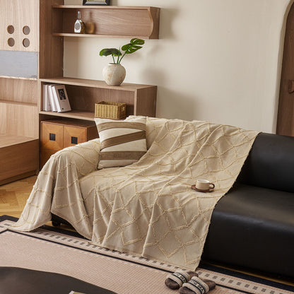 Soft Chenille Sofa Throw Cover, Raised Geometric Texture Furniture Protector Blanket