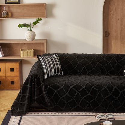 Soft Chenille Sofa Throw Cover, Raised Geometric Texture Furniture Protector Blanket