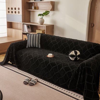 Soft Chenille Sofa Throw Cover, Raised Geometric Texture Furniture Protector Blanket