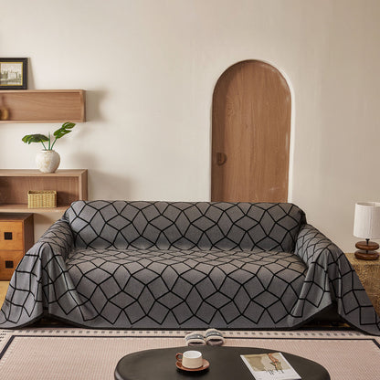 Soft Chenille Sofa Throw Cover, Raised Geometric Texture Furniture Protector Blanket