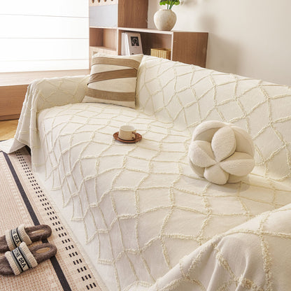 Soft Chenille Sofa Throw Cover, Raised Geometric Texture Furniture Protector Blanket