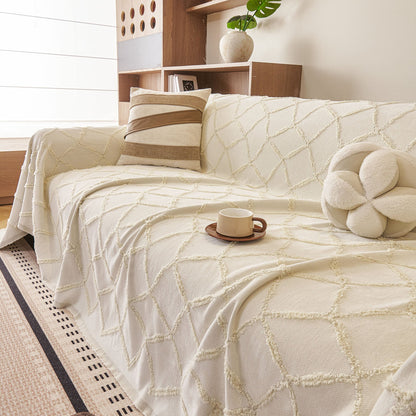 Soft Chenille Sofa Throw Cover, Raised Geometric Texture Furniture Protector Blanket