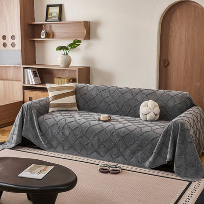 Soft Chenille Sofa Throw Cover, Raised Geometric Texture Furniture Protector Blanket