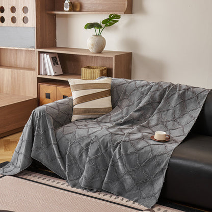 Soft Chenille Sofa Throw Cover, Raised Geometric Texture Furniture Protector Blanket