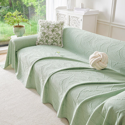 Embossed Leaf Pattern Sofa Cover Blanket for Couch, Soft Cooling Textured Couch Cover