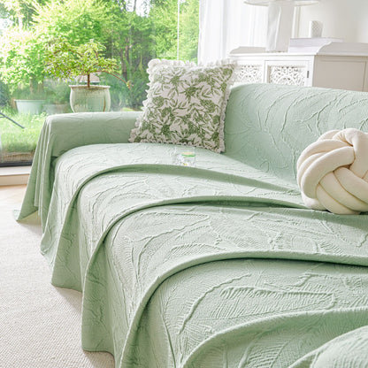 Embossed Leaf Pattern Sofa Cover Blanket for Couch, Soft Cooling Textured Couch Cover