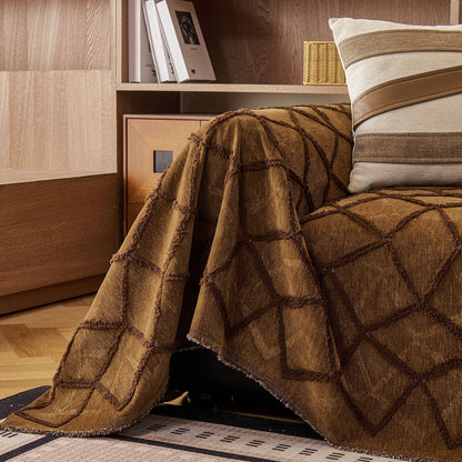 Soft Chenille Sofa Throw Cover, Raised Geometric Texture Furniture Protector Blanket