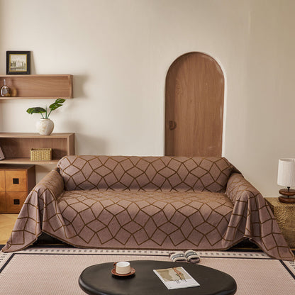 Soft Chenille Sofa Throw Cover, Raised Geometric Texture Furniture Protector Blanket