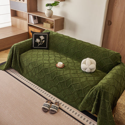 Soft Chenille Sofa Throw Cover, Raised Geometric Texture Furniture Protector Blanket
