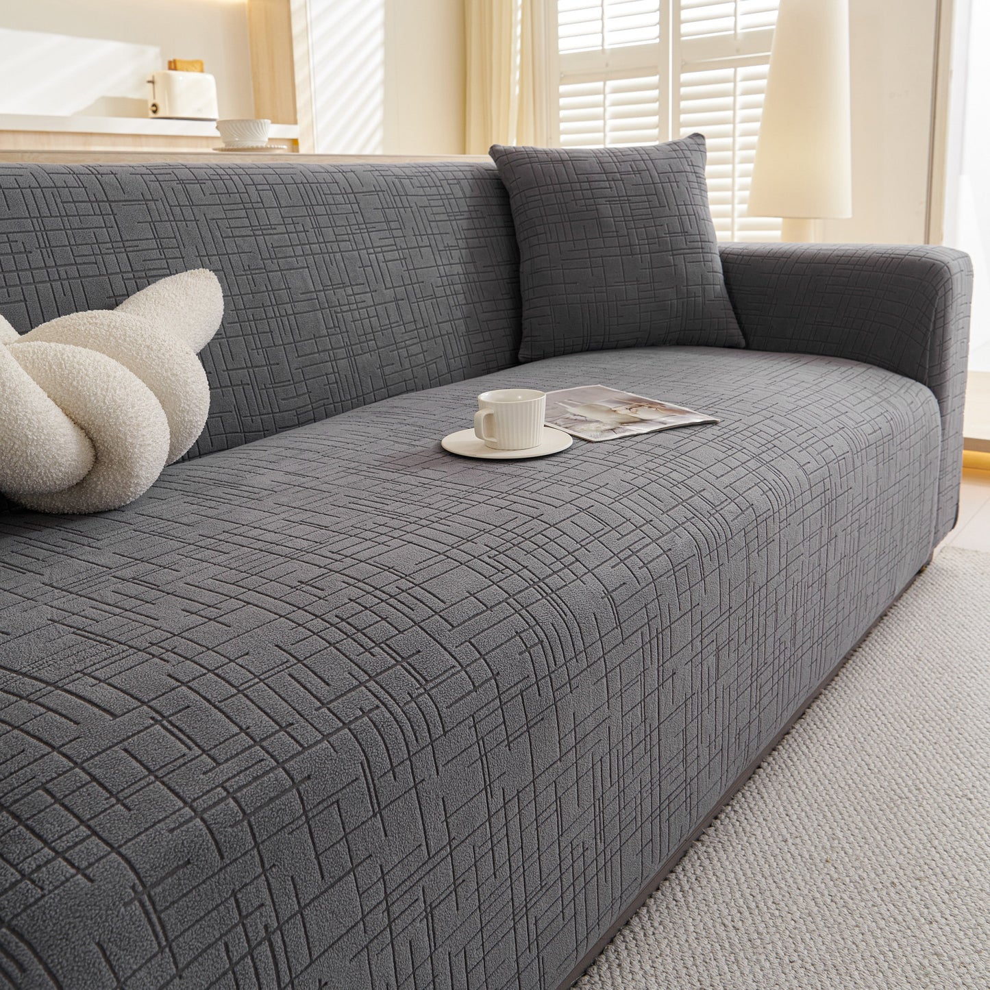 Embossed Lines Couch Covers Stretchable Non-Slip & Washable Sofa Slipcovers